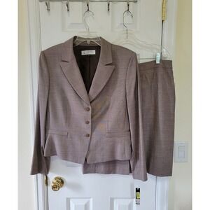 Tahari Arthur S Levine Skirt Suit Heather Brown Wool Blend Size 14 NWT